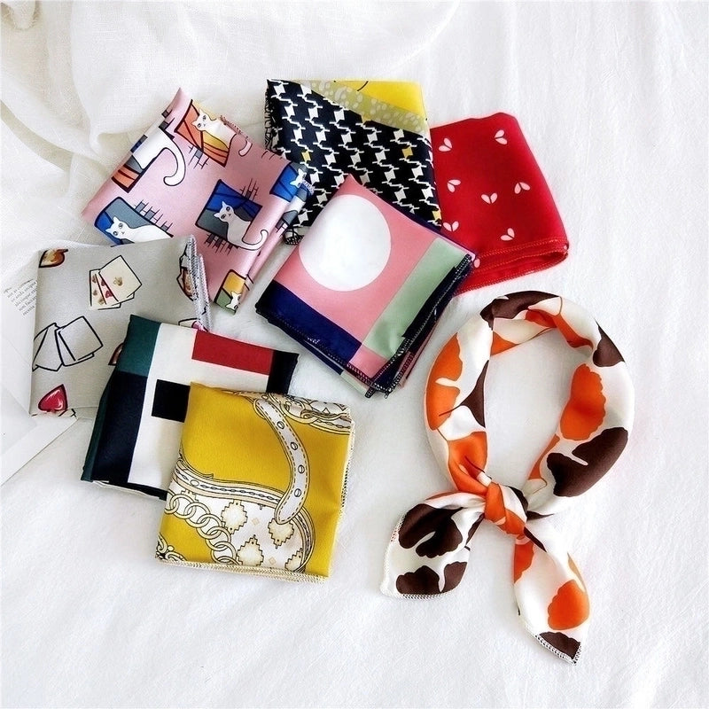 Women's Sweet Color Block Polyester Printing Silk Scarves