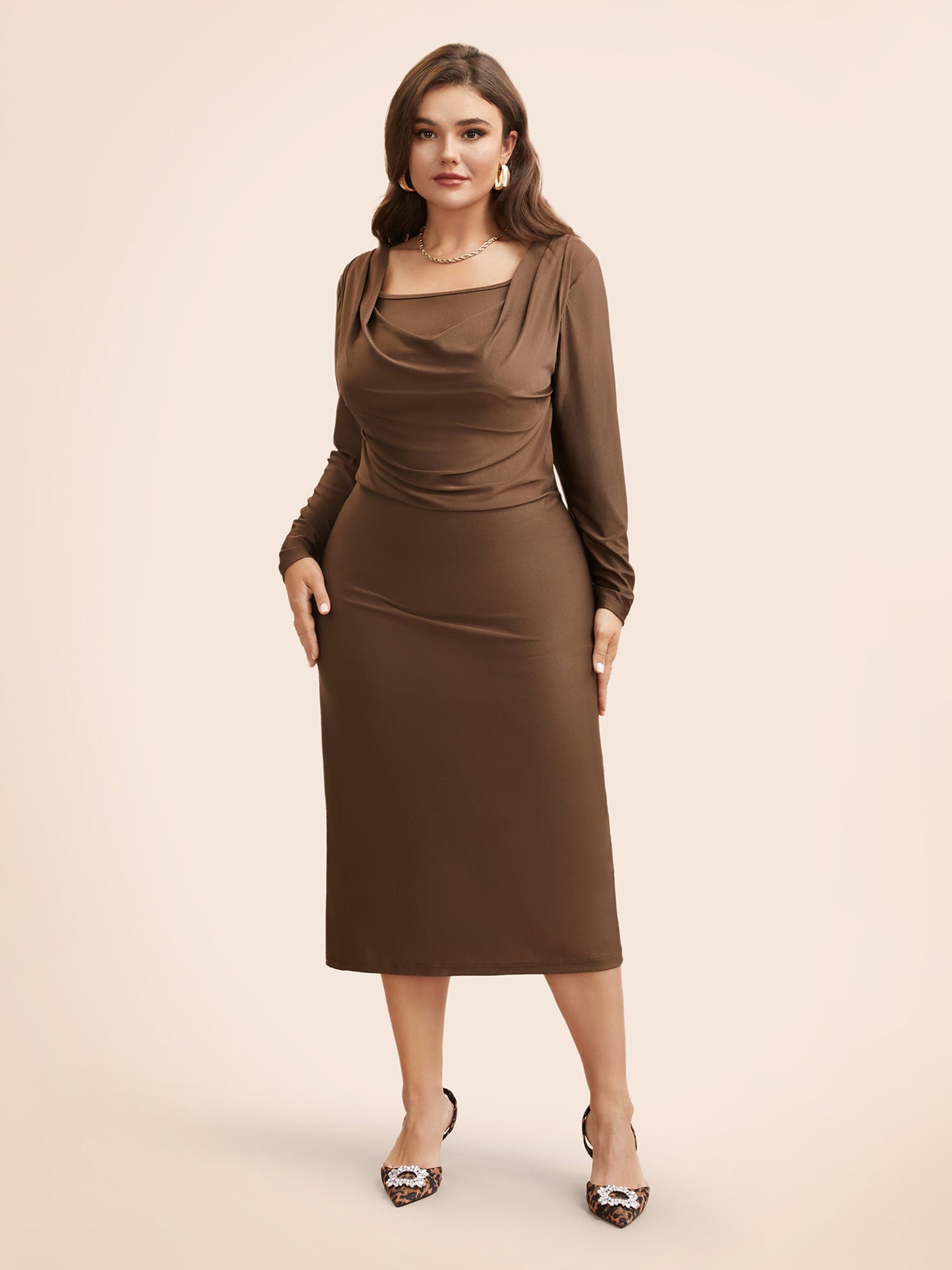 Solid Cowl Neck Bodycon Dress