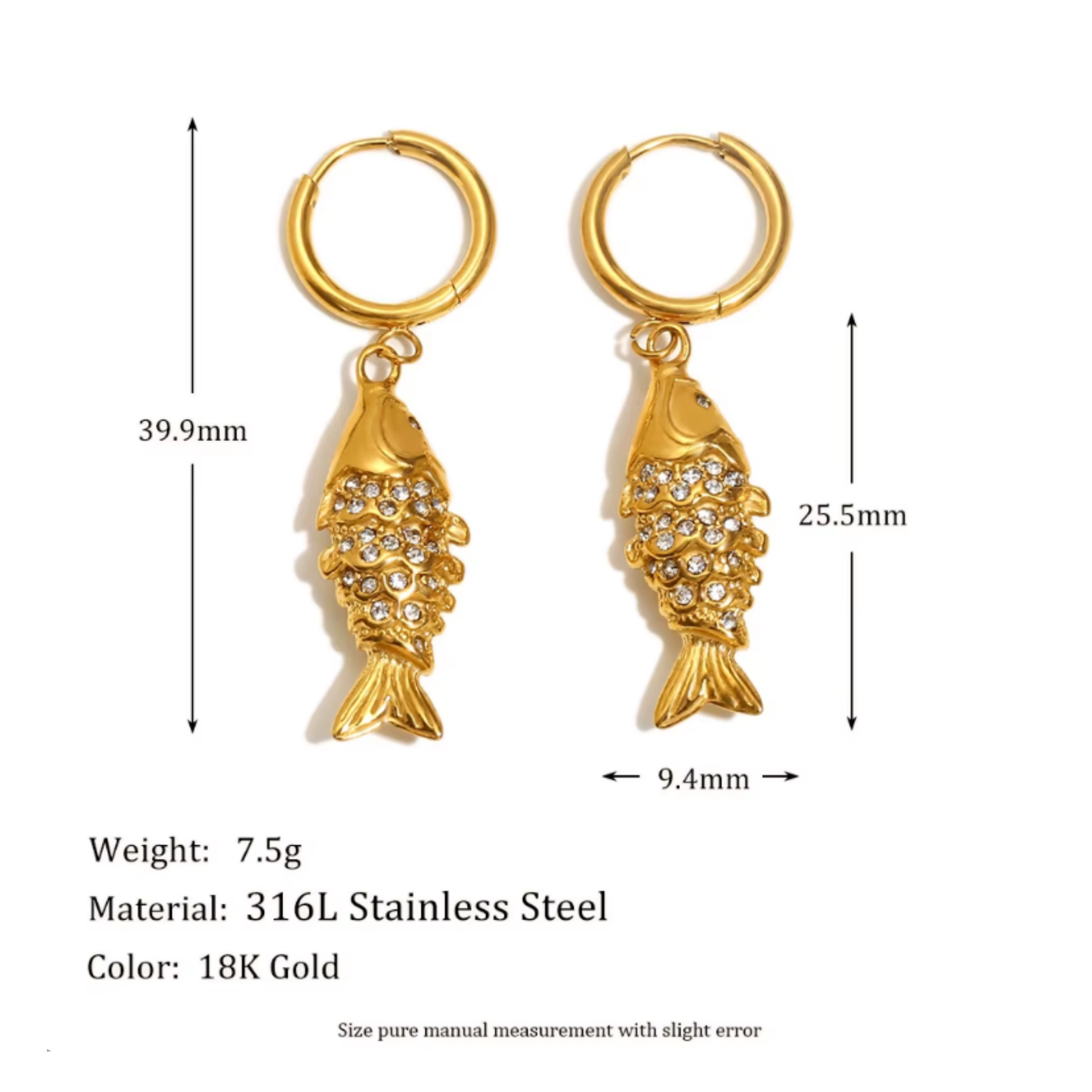 Sparkled fish hoops - Gold