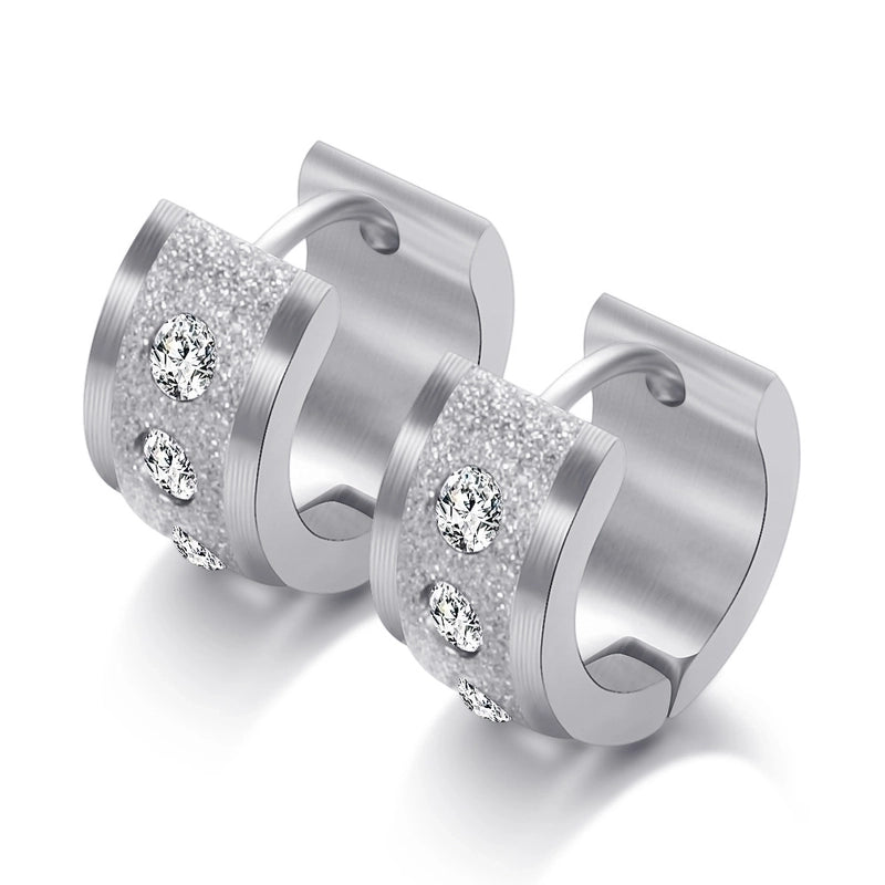 Minimalist Stainless Steel 18k Gold Plated Frosted Diamond Studded Hollow Round Earrings