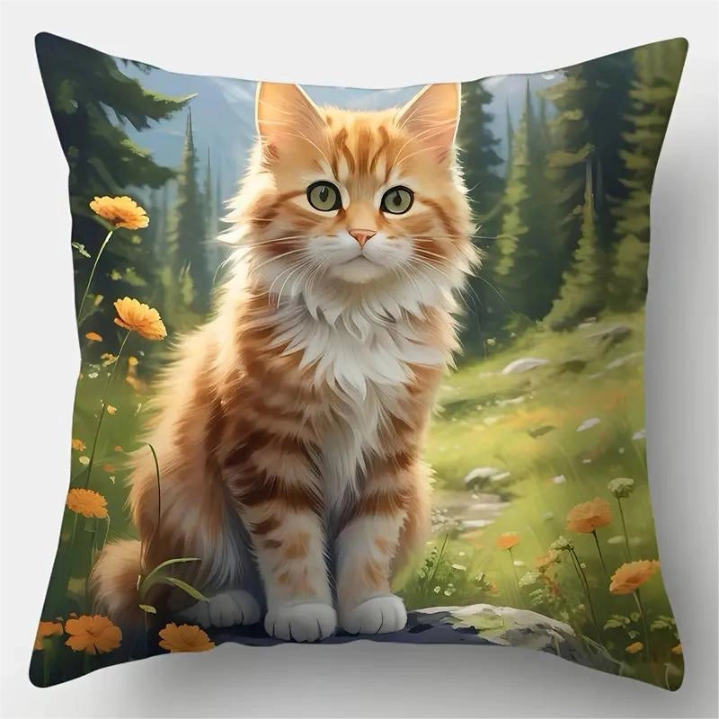 Cute Cat Polyester Pillow Cases Couch & Sofa Decor