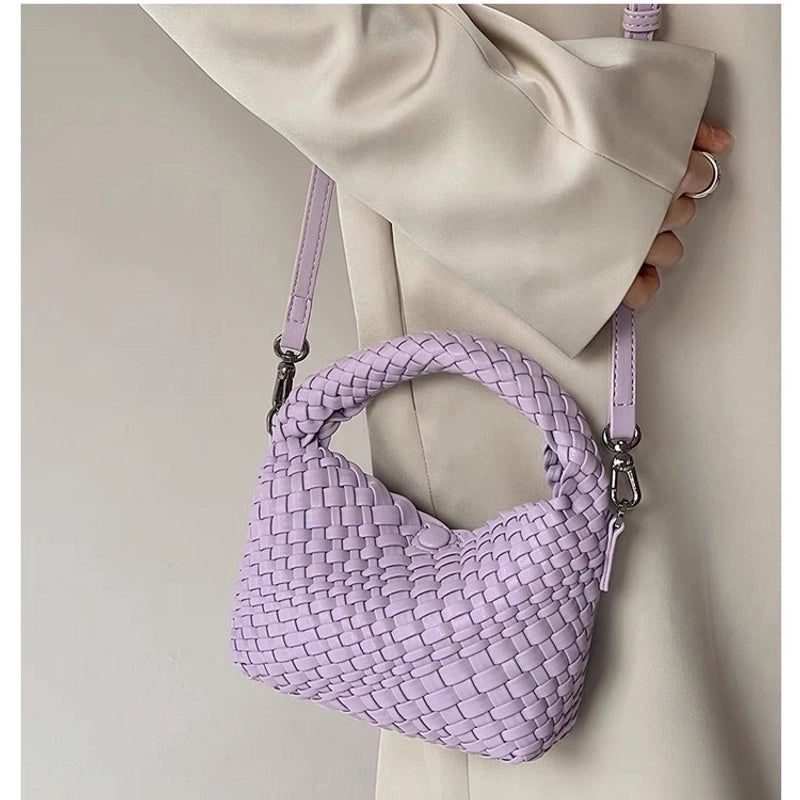 Women's Small Braid Solid Color Streetwear Weave Pillow Shape Magnetic Buckle Handbag