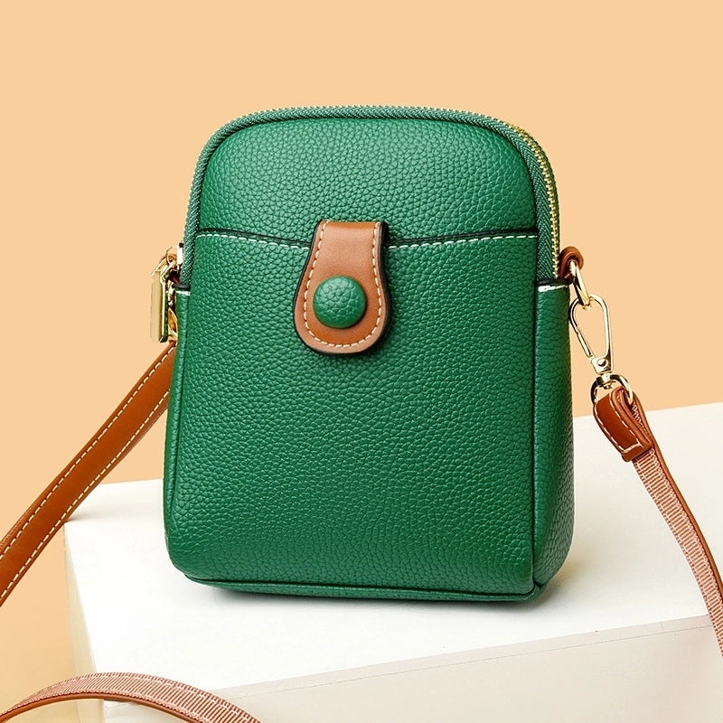 Women's Leather Solid Color Basic Square Magnetic Buckle Shoulder Bag Phone Wallets Crossbody Bag