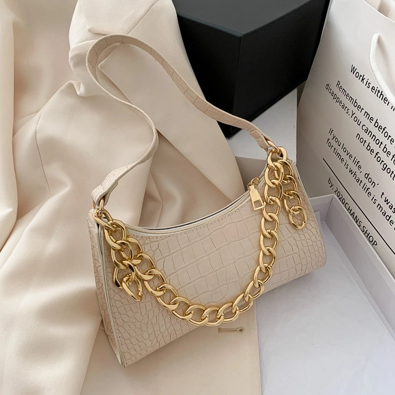 Solid Color Crocodile Pattern Underarm Bag