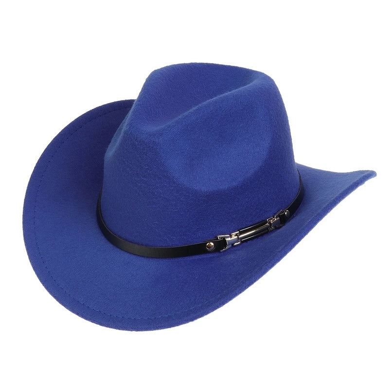 Tibetan Western Denim Top Hat Spring And Autumn New Jazz Hat Big Brim Five-pointed Star Belt Accessories Felt Hat For Men And Women