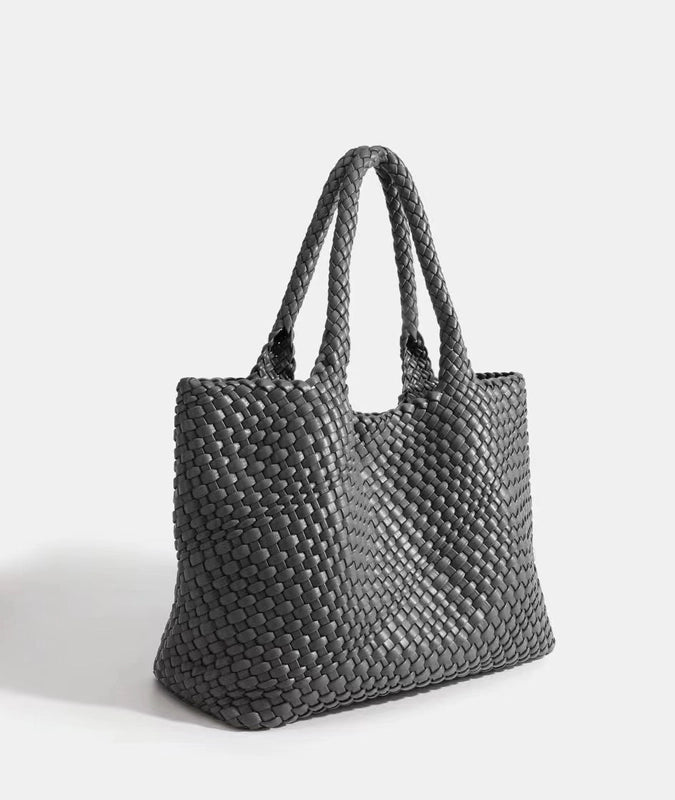 Women's Large Pu Leather Solid Color Vintage Style Streetwear Weave Square Magnetic Buckle Shoulder Bag