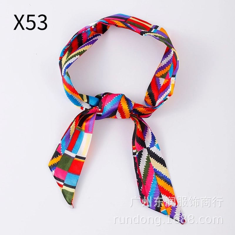 Silk Scarf Long Beveled Small Silk Scarf Double-layer Hair Belt Ribbon Decoration Tie Bag Hand Gift Box Silk Scarf