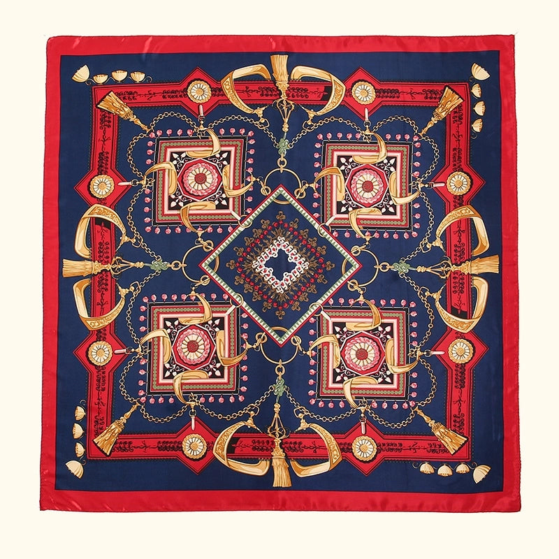 Women's Casual Retro Chains Print Satin Printing Scarf Kerchief