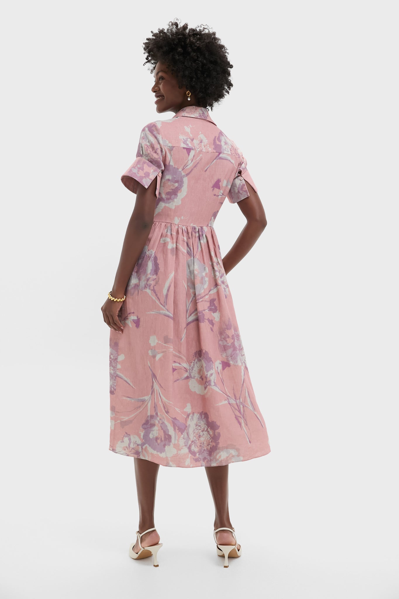 Carnation Cyanotype Rose Short Sleeve Shirt Dress