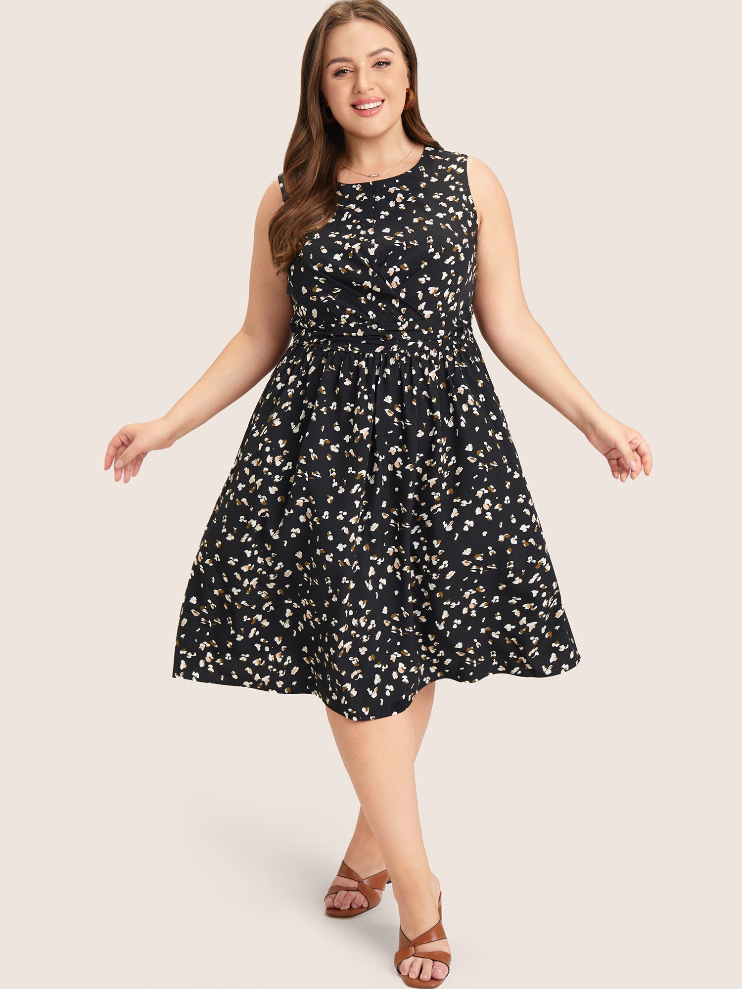 Allover Print Pocket Flutter Crossover Ruched Tank Dress