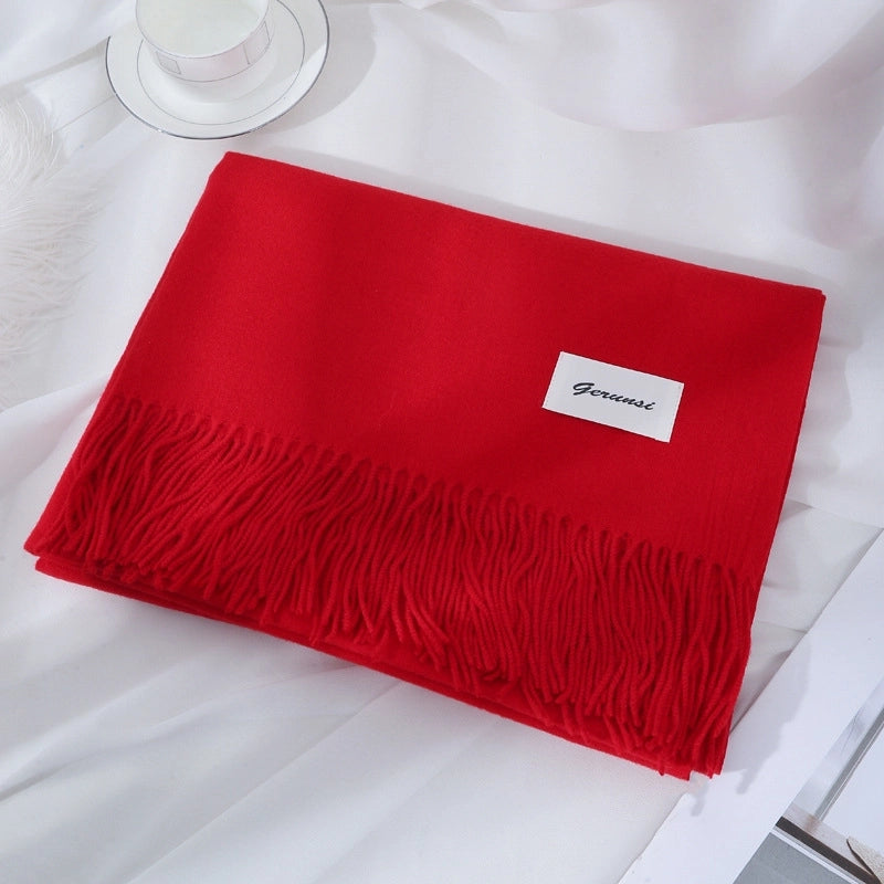 Women's Minimalist Solid Color Imitation Cashmere Tassel Scarf