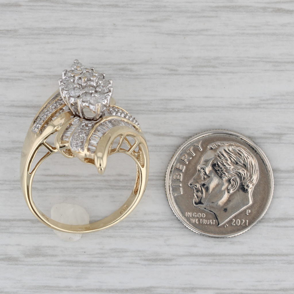 1.08ctw Diamond Cluster Bypass Ring 10k Yellow Gold Size 7.25 Cocktail
