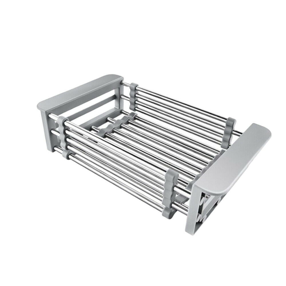 Stainless Steel Kitchen Sink Dish Drainer Counter Dish Drying Rack Collapsible Over The Sink