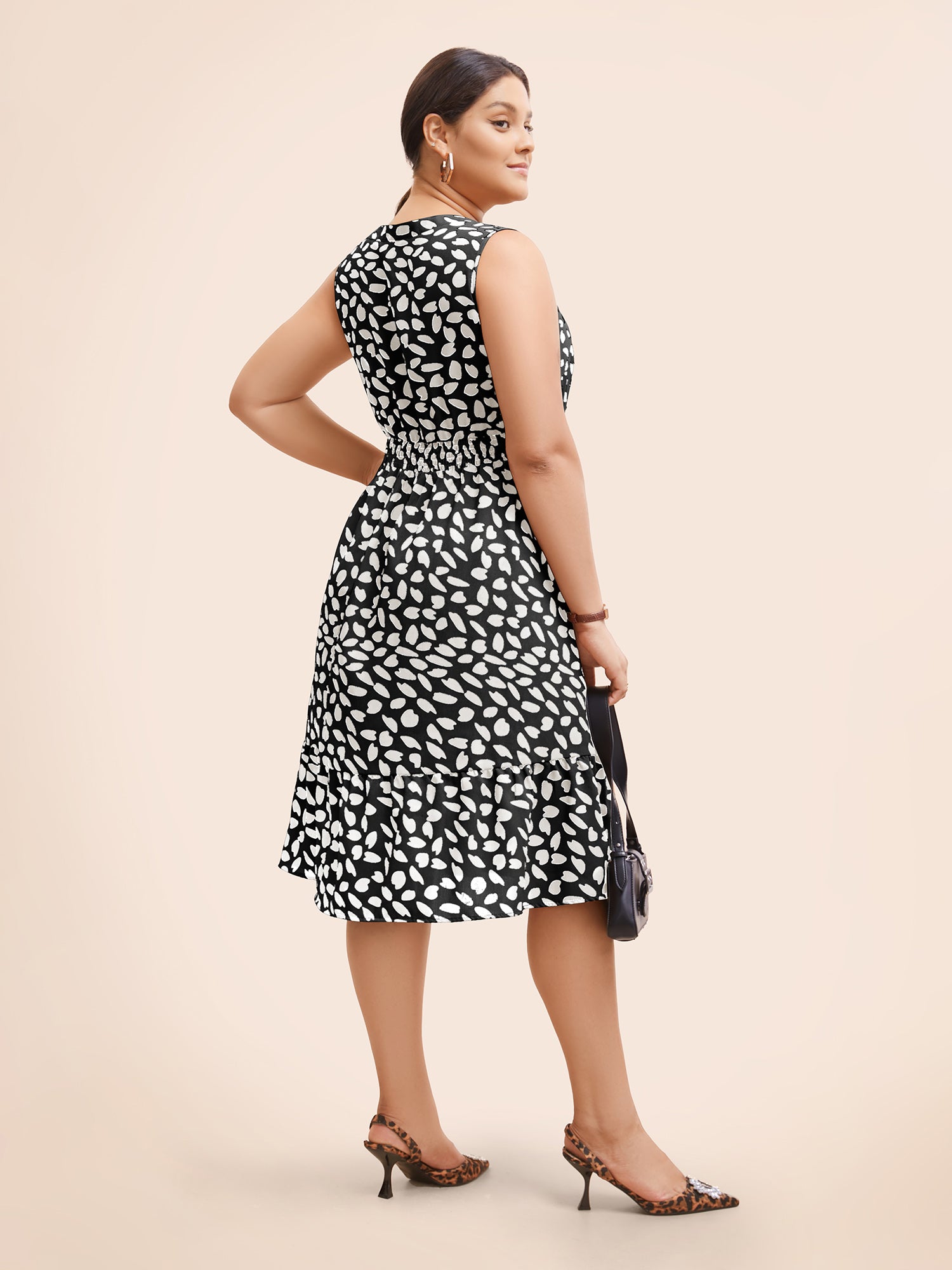 Leopard Print Notched Shirred Tank Dress