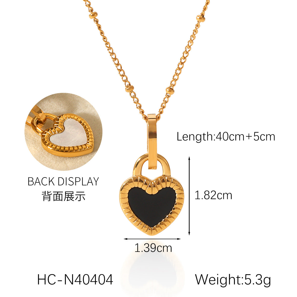 Black And White Double-Sided Love Pendant Stainless Steel Necklace Versatile Heart-Shaped Titanium Steel Necklace