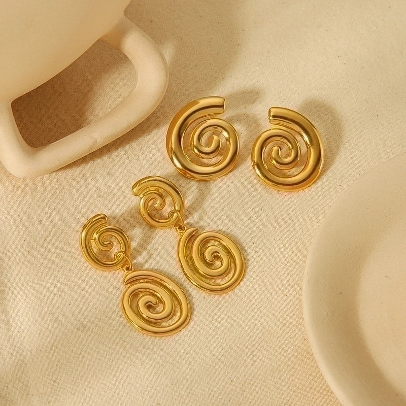 1 Pair Minimalist Spiral Stripe Polishing Plating 304 Stainless Steel 18K Gold Plated Drop Earrings