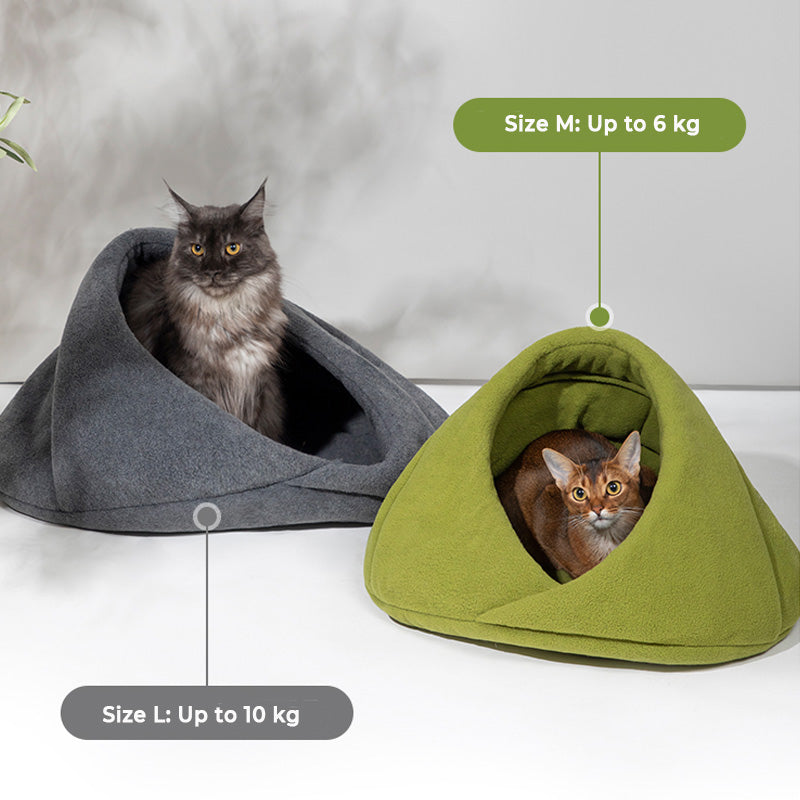 Fleece Semi-enclosed Cat Cave House Bed