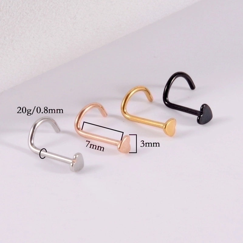 1 Piece Nose Rings & Studs Minimalist Heart Shape 304 Stainless Steel Plating 18K Gold Plated