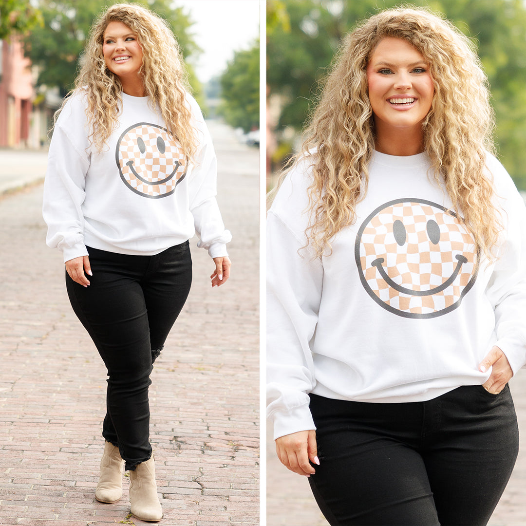 Checkered Smiley Sweatshirt. White