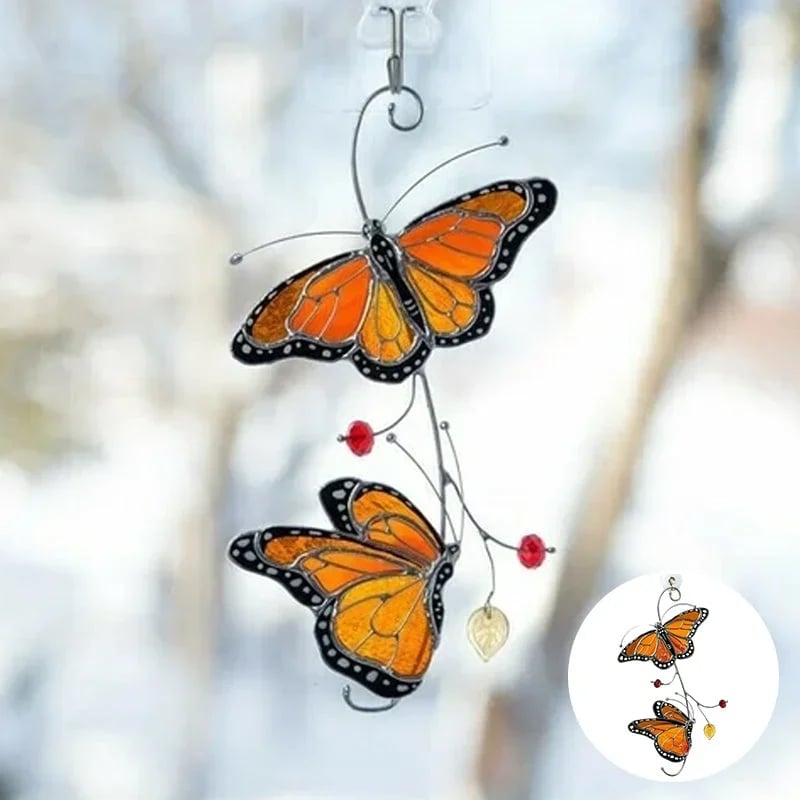 🔥🔥🔥Stained Monarch Butterfly Glass Window Decor