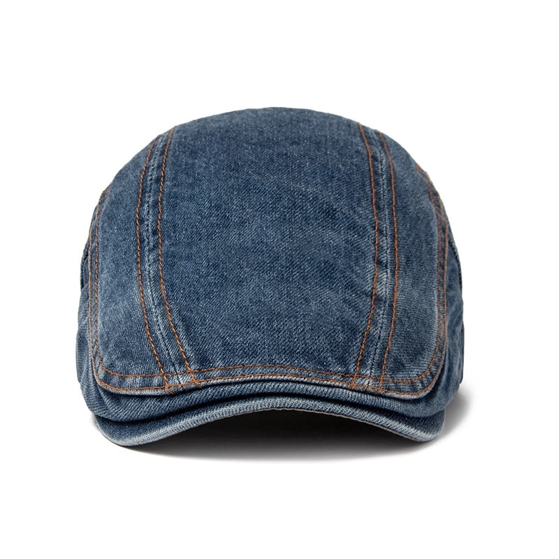 Spring And Autumn Men's Washed Denim Beret Pure Cotton Sunshade Cap Women's British Style Retro Forward Hat