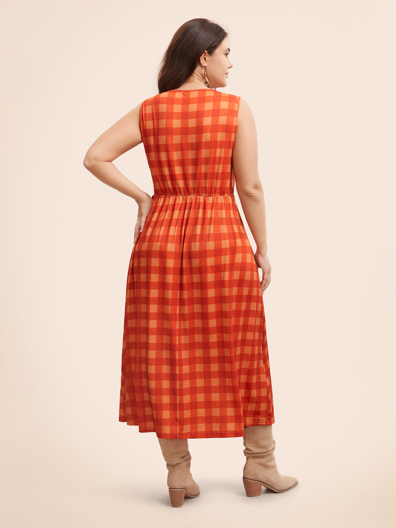 Round Neck Plaid Tank Dress