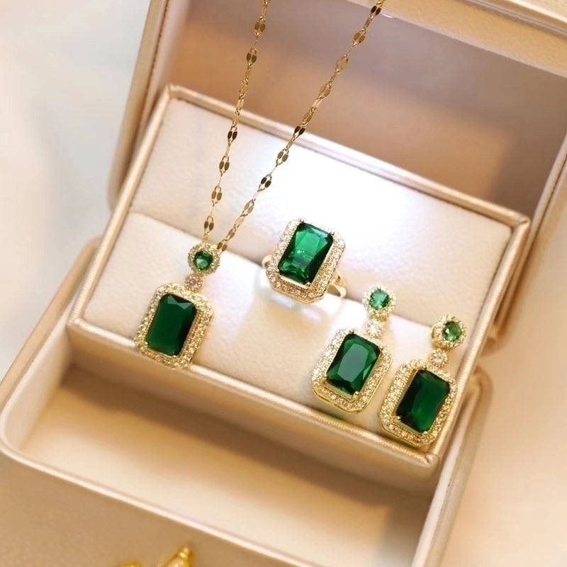 Titanium Steel Ethnic Style Inlay Square Zircon Necklace Earrings Rings