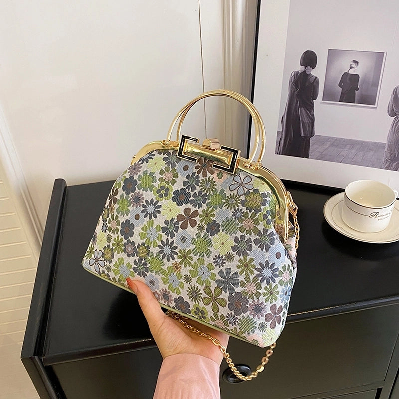 Women's Medium Nylon Ditsy Floral Vintage Style Classic Style Clasp Frame Handbag