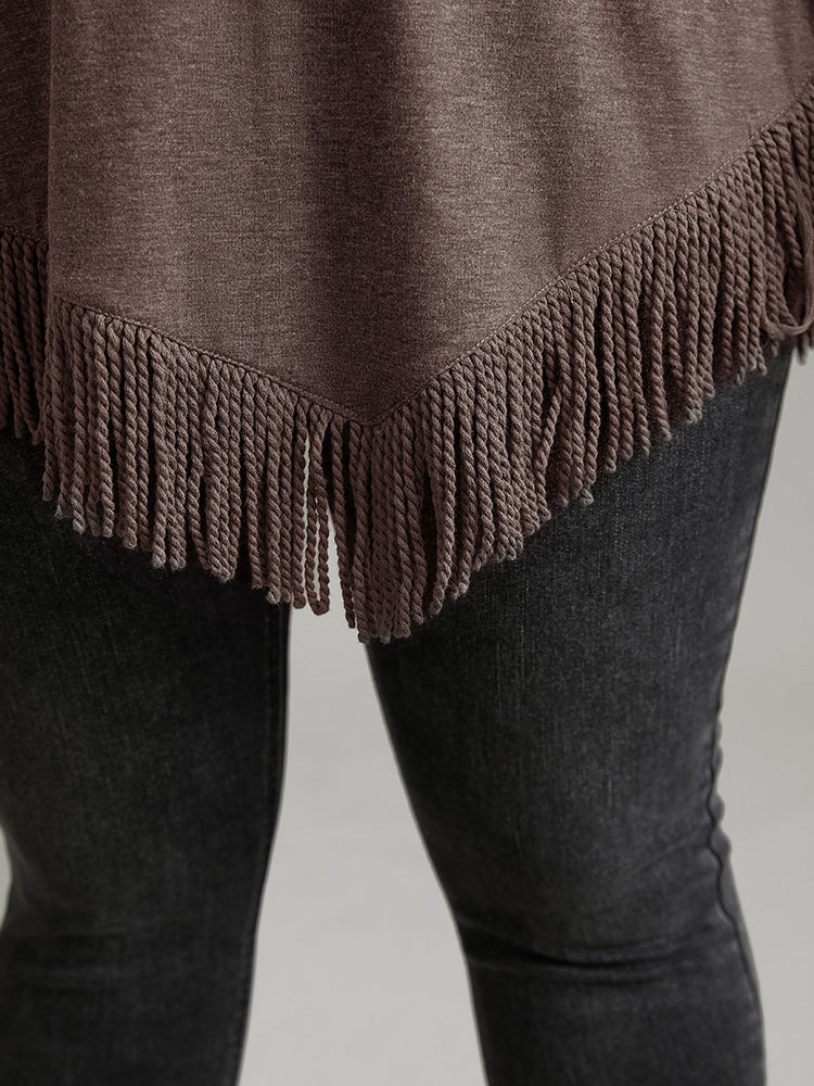 Plain Tassels Trim Hem Long Sleeve T-shirt