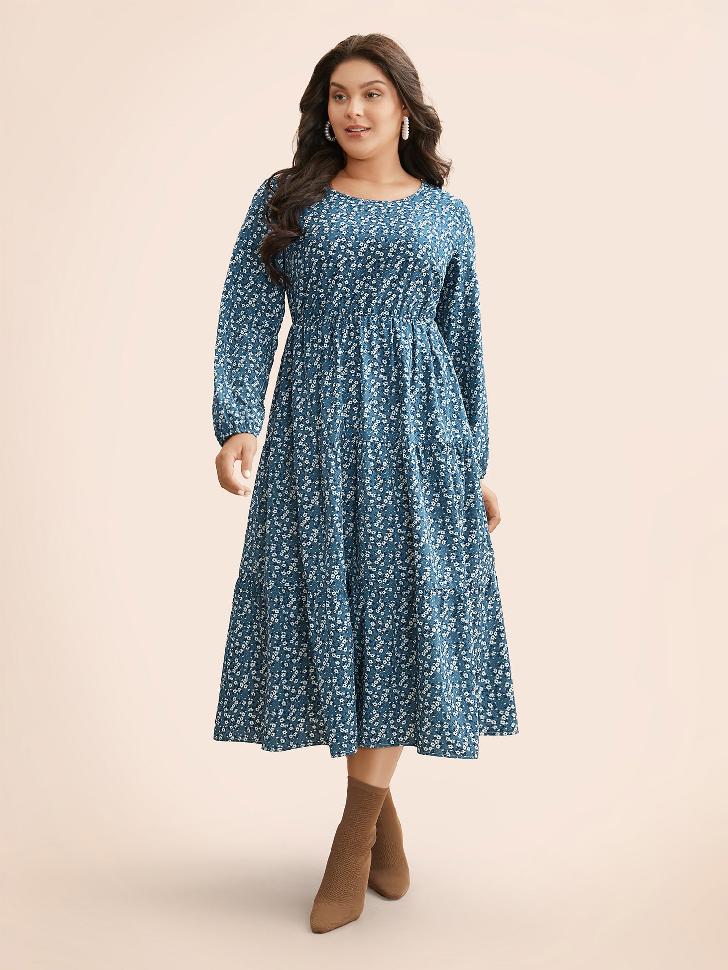 Ditsy Floral Ruffle Layered Hem Dress