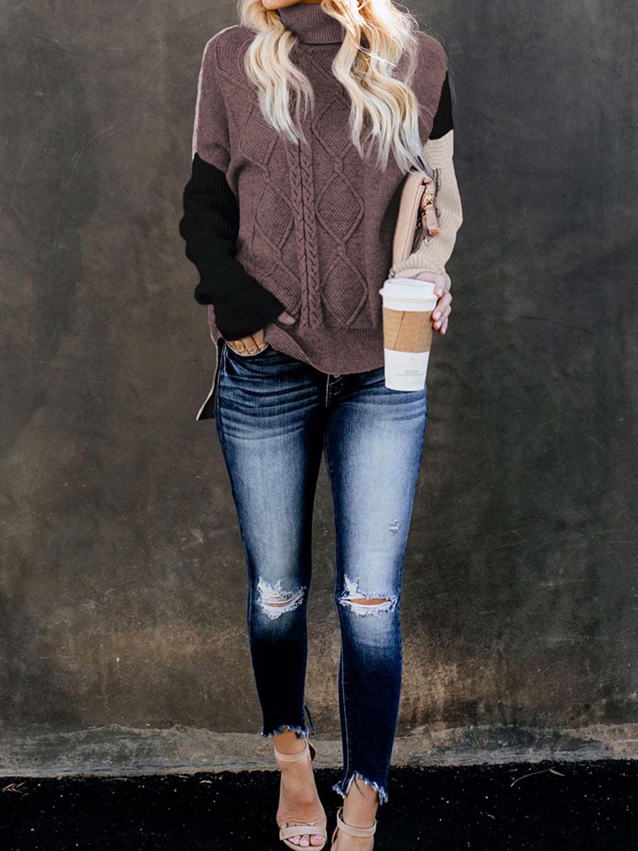 Stitching Turtleneck Sweater