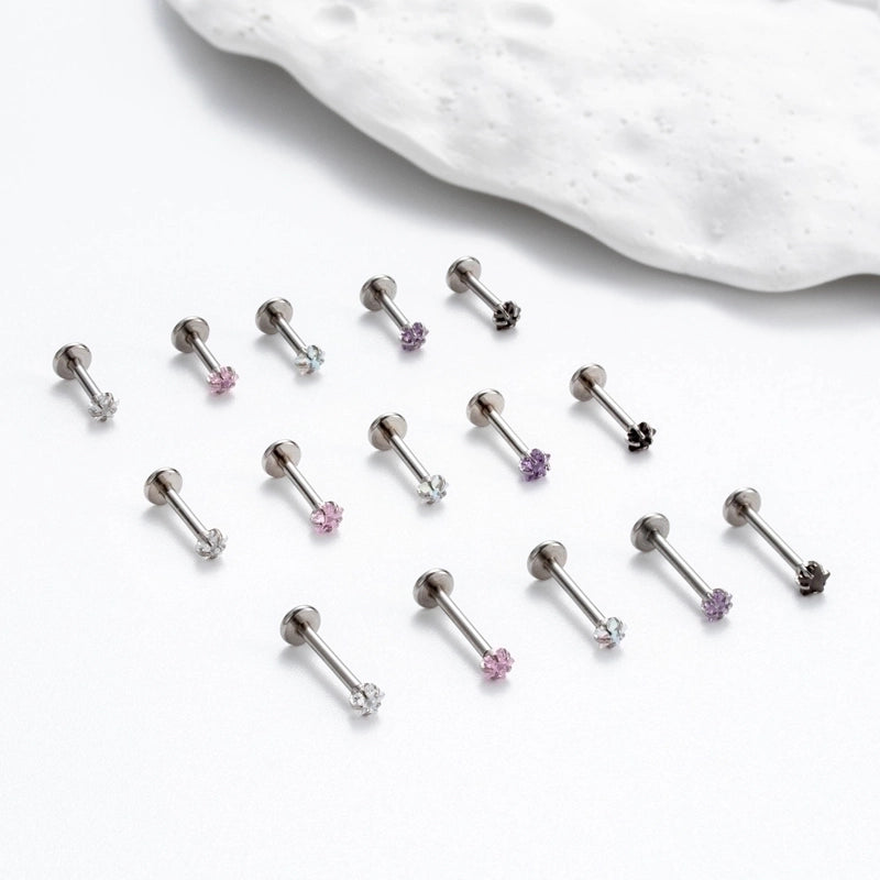 1 Piece Ear Cartilage Rings & Studs Korean Style Pentagram Flower 316L Stainless Steel  Plating Inlay Zircon