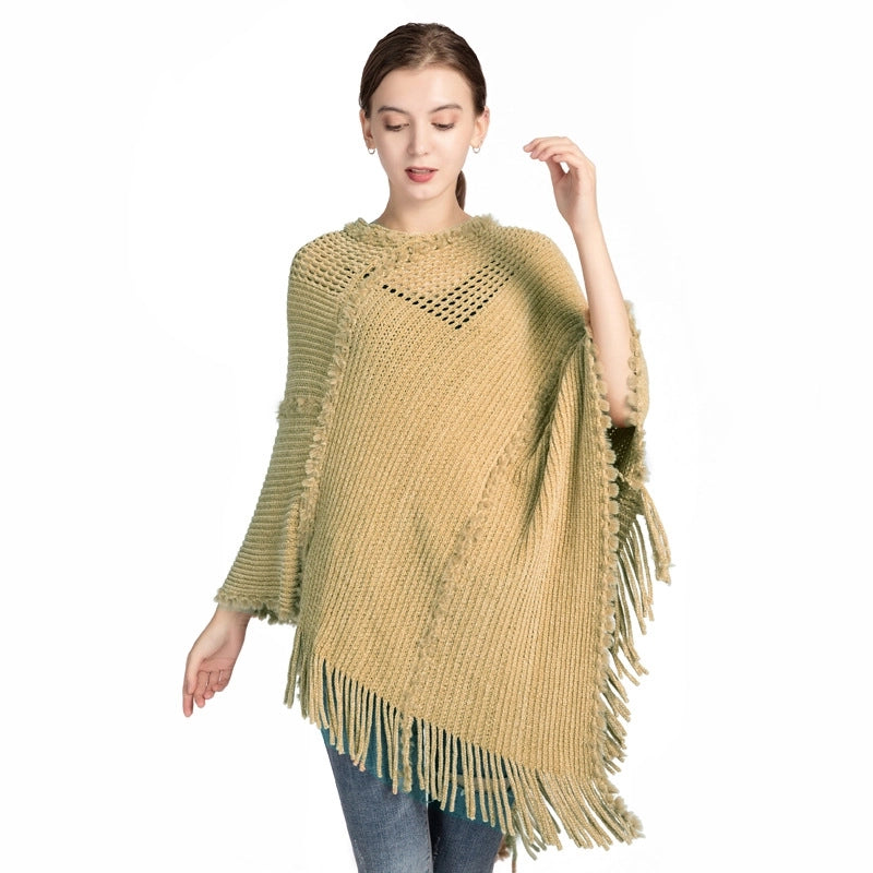 Tassel Knitted Shawl Women Autumn And Winter New Chenille Cashmere Pullover Cape Spot