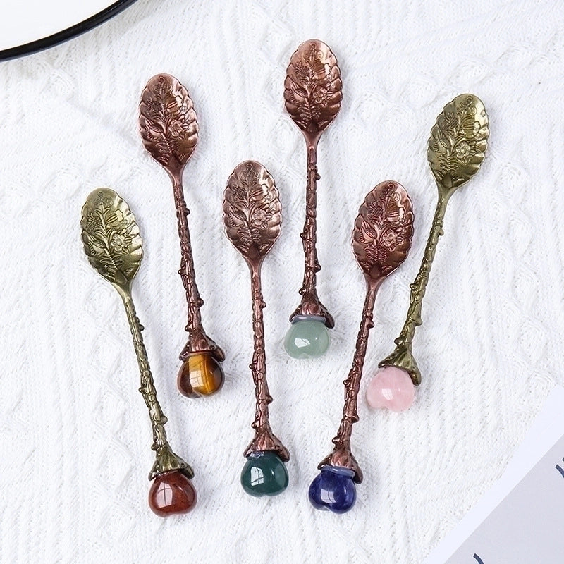 Natural Crystal Mini Love Bronze Long Handle Creative Spoon