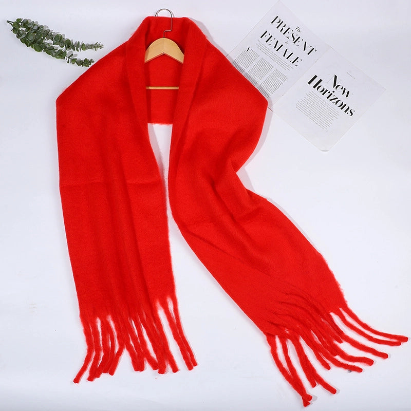 Women's Minimalist Solid Color Polyester Tassel Scarf