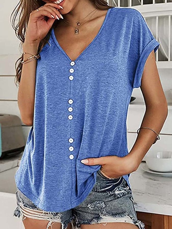 Loose V-Neck Short Sleeve T-Shirt