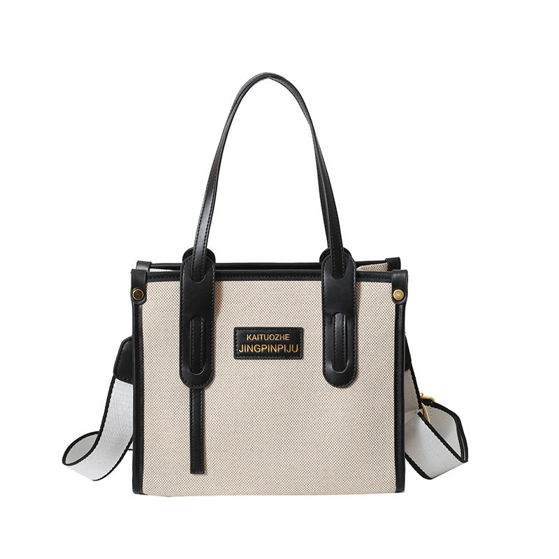 Women's Large Canvas Letter Elegant Square Zipper Tote Bag