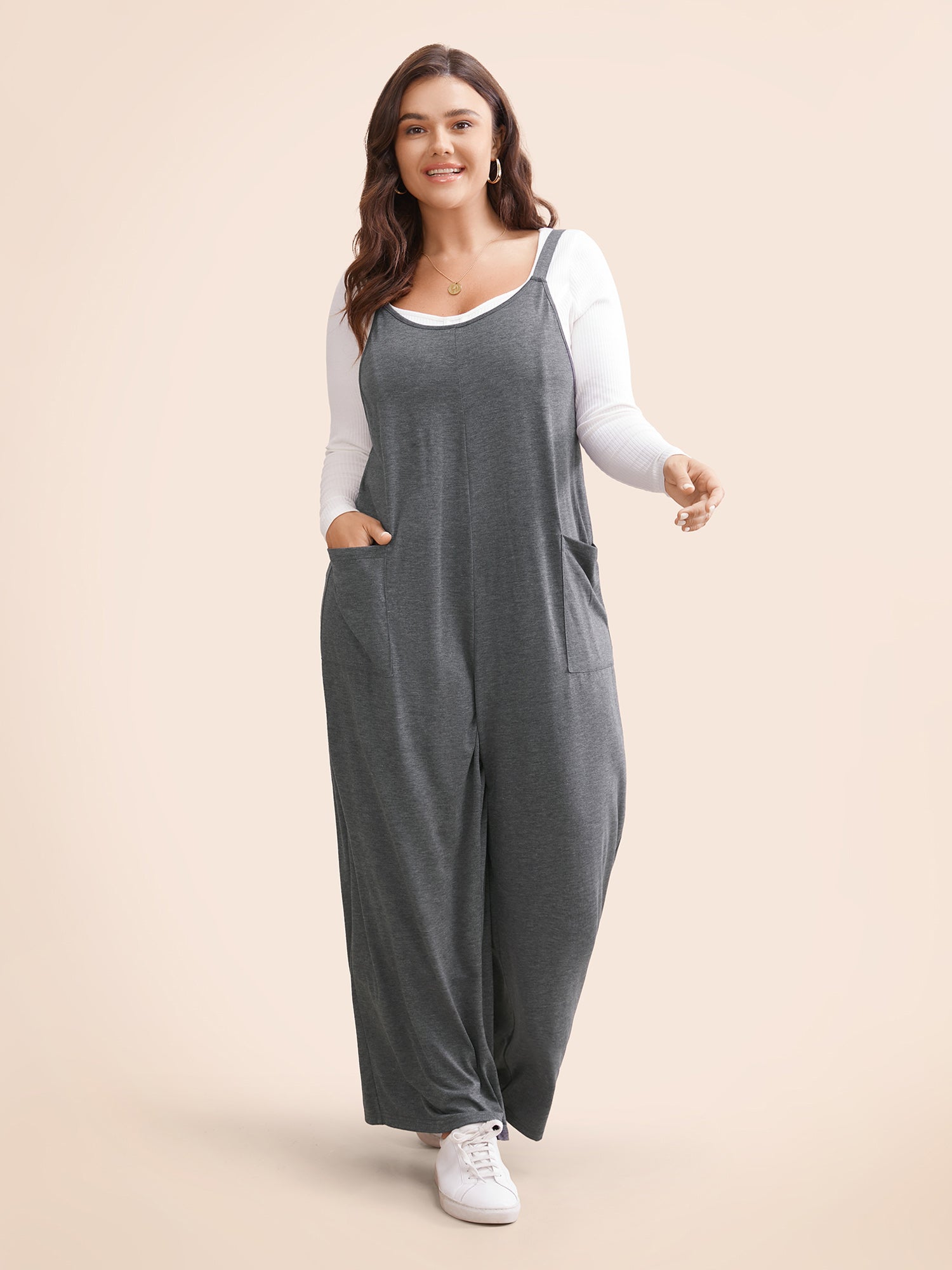 Supersoft Essentials Solid Patched Pocket Overall Cami Jumpsuit