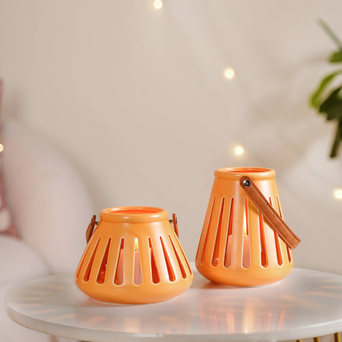 Ceramic Lantern With Handle Set of 2