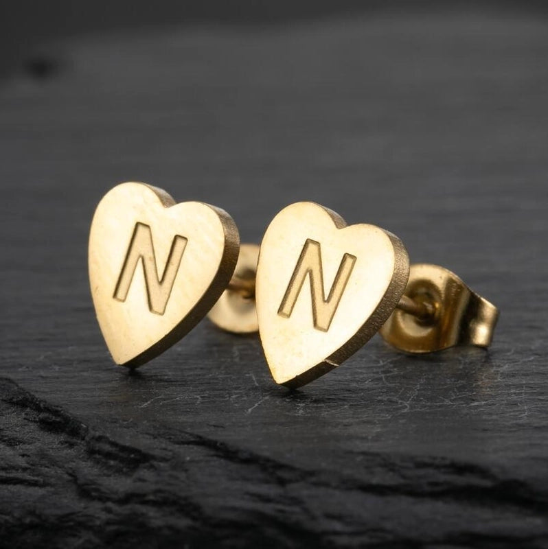 1 Pair Fashion Letter Heart Shape Plating 304 Stainless Steel 18K Gold Plated Ear Studs