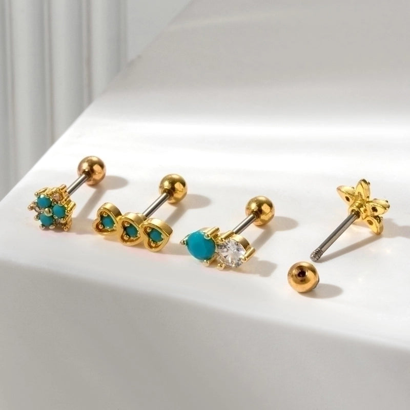 1 Piece Ear Cartilage Rings & Studs Sweet Heart Shape Flower 316L Stainless Steel  Copper Plating Inlay Zircon