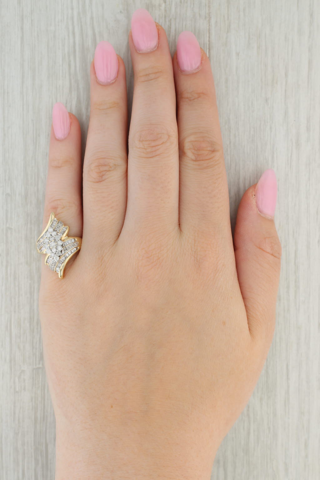 1.08ctw Diamond Cluster Bypass Ring 10k Yellow Gold Size 7.25 Cocktail