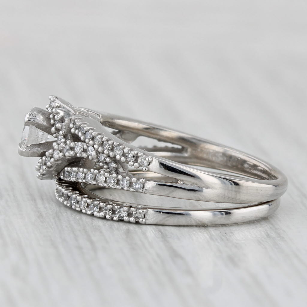 0.57ctw Diamond Halo Engagement Ring Wedding Band Bridal Set 10k White Gold