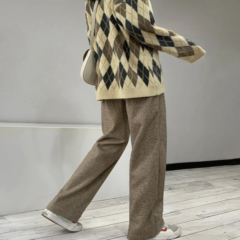 Straight Leg High Waist Knitted Wool Casual Pants