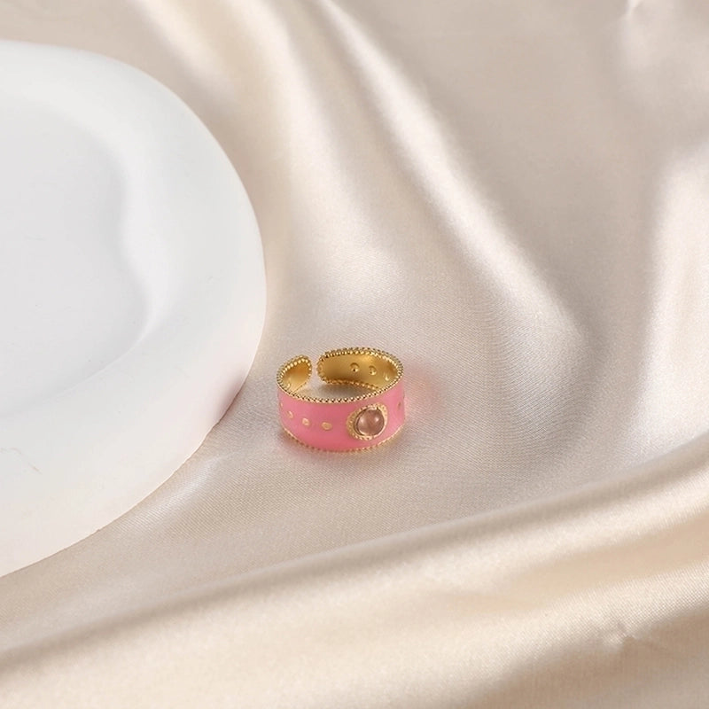 Retro Devil'S Eye Pig Nose 304 Stainless Steel Opal Pearl Zircon Painted Plating Inlay Open Rings