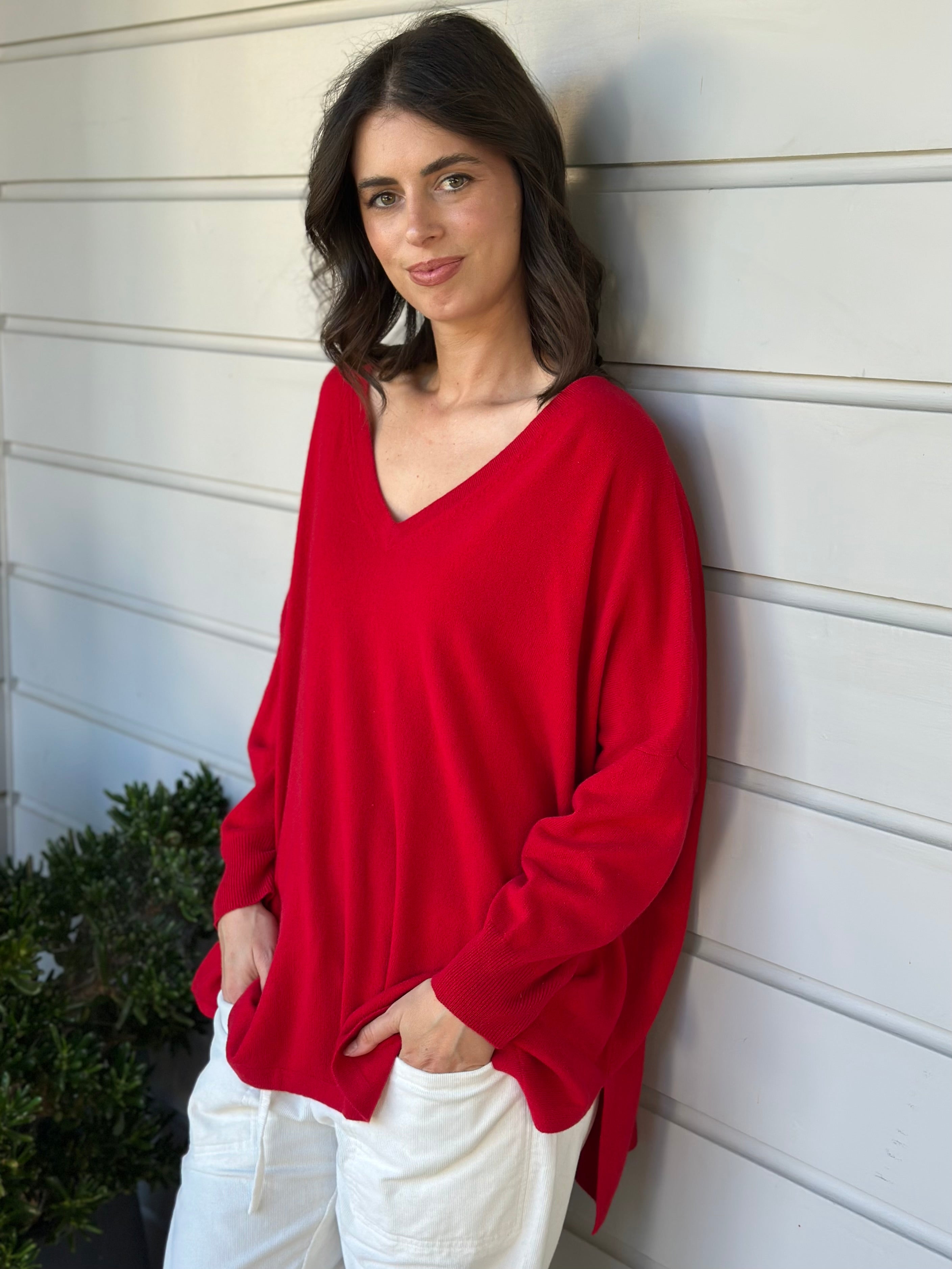 relaxed boyfriend knit- winter red cashmere