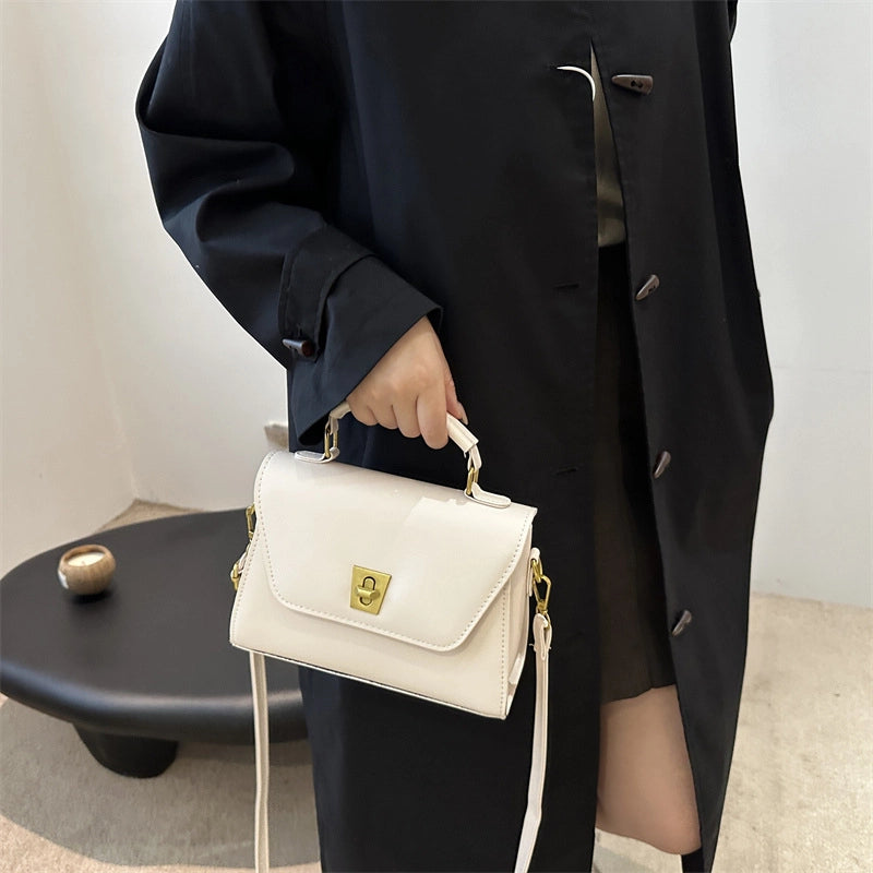 Women's Pu Leather Solid Color Basic Sewing Thread Square Lock Clasp Shoulder Bag Crossbody Bag