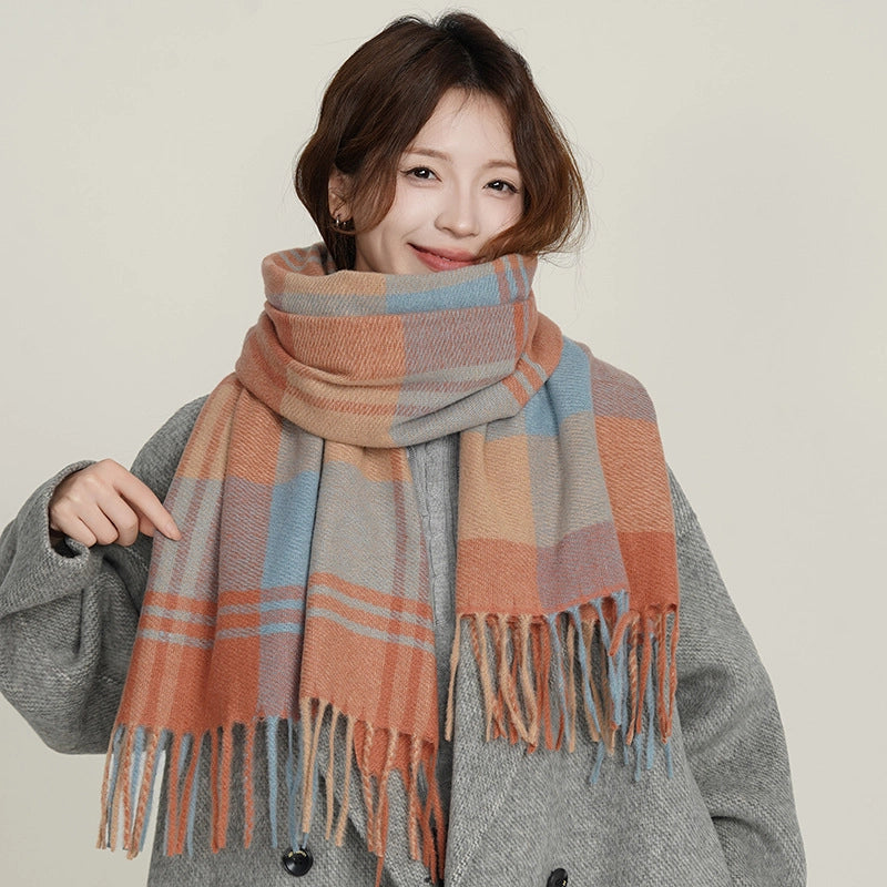 Women's Basic Plaid Polyester Scarf