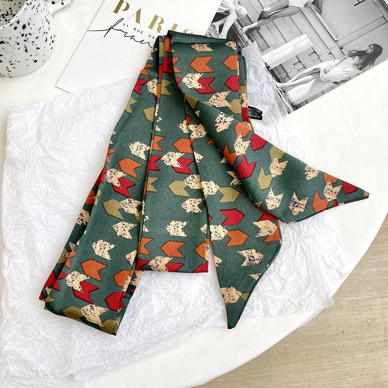 Women's Minimalist Classic Style Color Block Satin Printing Silk Scarf