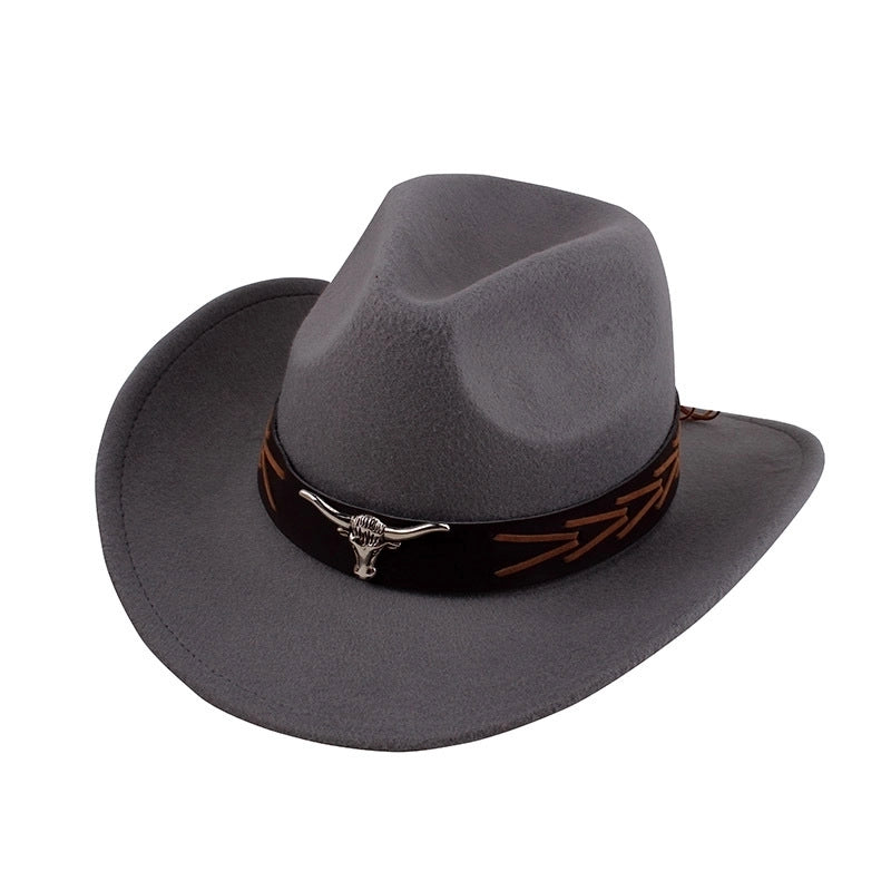 Ethnic Style Topper Hat Western Cowboy Hat Tibetan Tibetan Performance Hat Woolen Hat Central Retro Woolen Hat